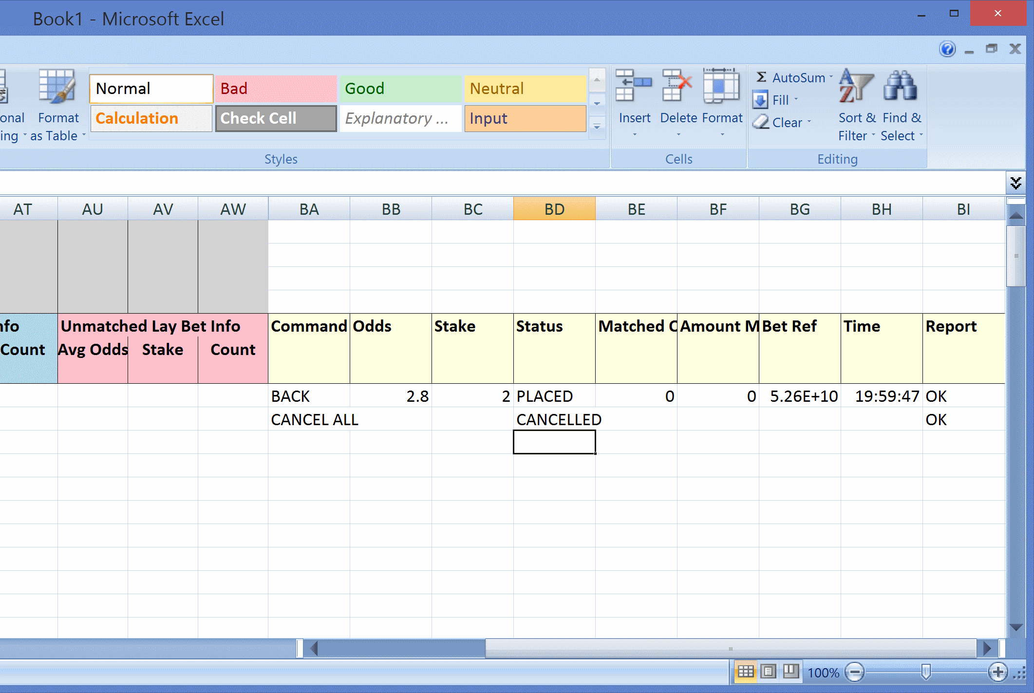 Trigger Commands in Excel for Advanced Cymatic Trader